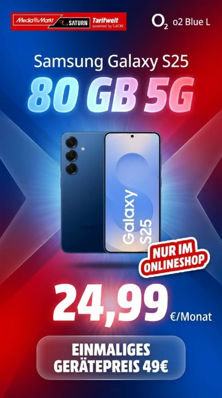 Galaxy S25 + o2 Blue L 80 GB ab eff. 3,32 Euro/Mo