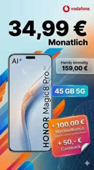 📱 Honor Magic8 Pro + 45 GB Vodafone 5G ab 34,99 €/Mon.