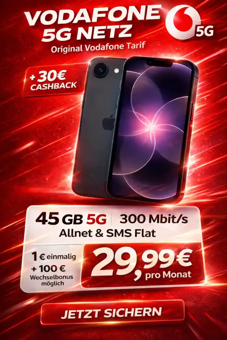 iPhone 17e für 1€ + Vodafone Smart 55 GB ab −3,05 €/Mo