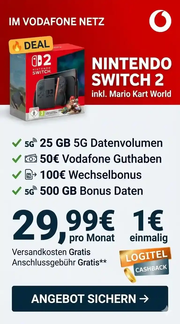 🎮 Switch 2 + MarioKart für 1€ mit Vodafone 25 GB