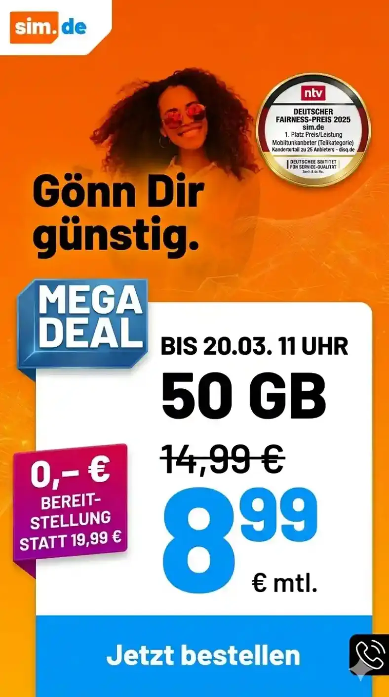 sim.de Tarife: 20 GB für 4,99€ | 50 GB nur 8,99€ im 5G