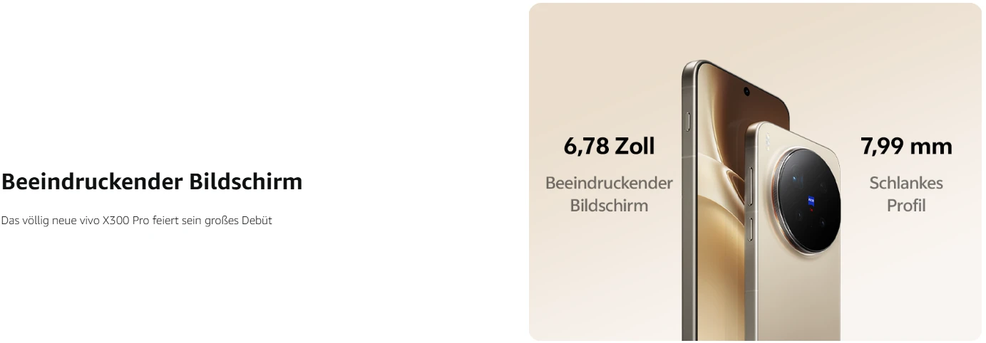 vivo X300 Pro 6,78 Zoll AMOLED Display mit schmalen Rändern