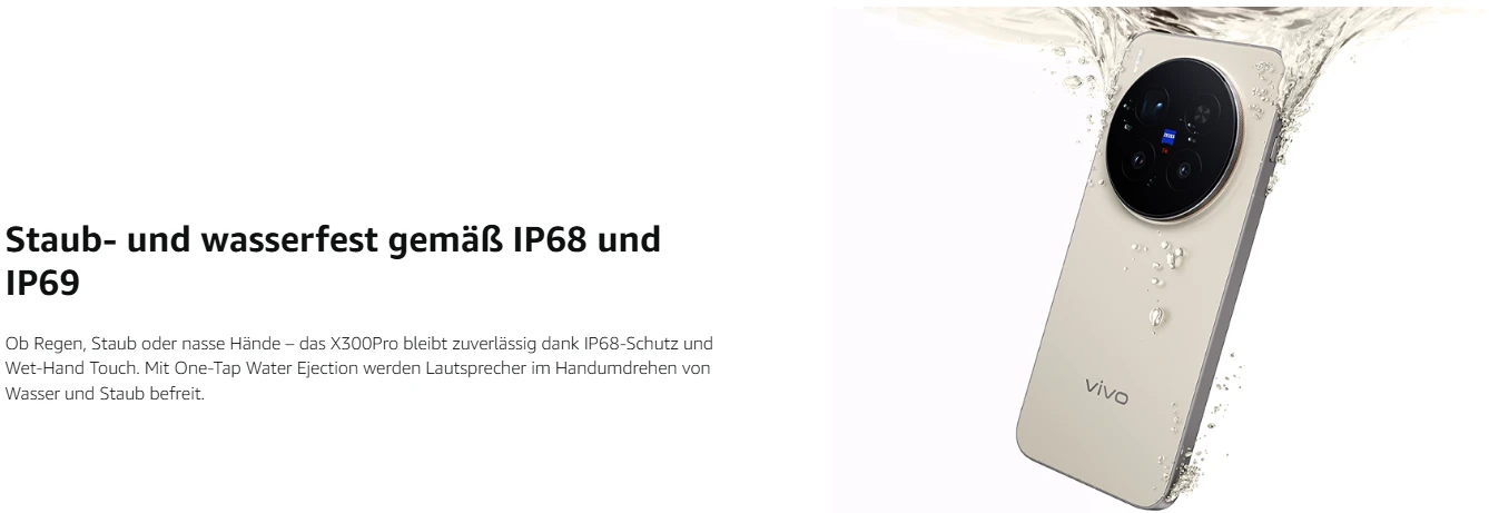 vivo X300 Pro IP68 und IP69 Wasser- und Staubschutz