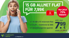 Tarif Kracher: 15 GB Mobilcom Vodafone LTE Allnet Flat für 7,99€