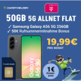 Galaxy A56: 50GB Telekom + 150€ Bonus ab 4,83€ effektiv