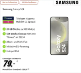 Samsung Galaxy S24 für 79 € mit 20GB 5G Telekom eff. 3,70€
