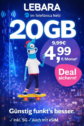 Lebara Tarife: 20 GB für 4,99€ + bis zu 30€ Wechselbonus