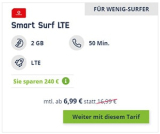 2GB Vodafone LTE Mobilcom Debitel Smart Surf für 6,99€ pro Monat